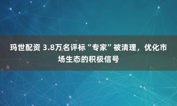 玛世配资 3.8万名评标“专家”被清理，优化市场生态的积极信号